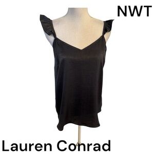 ❤️NWT Lauren Conrad Black Ruffled SLEEVELESS Top MEDIUM #W
